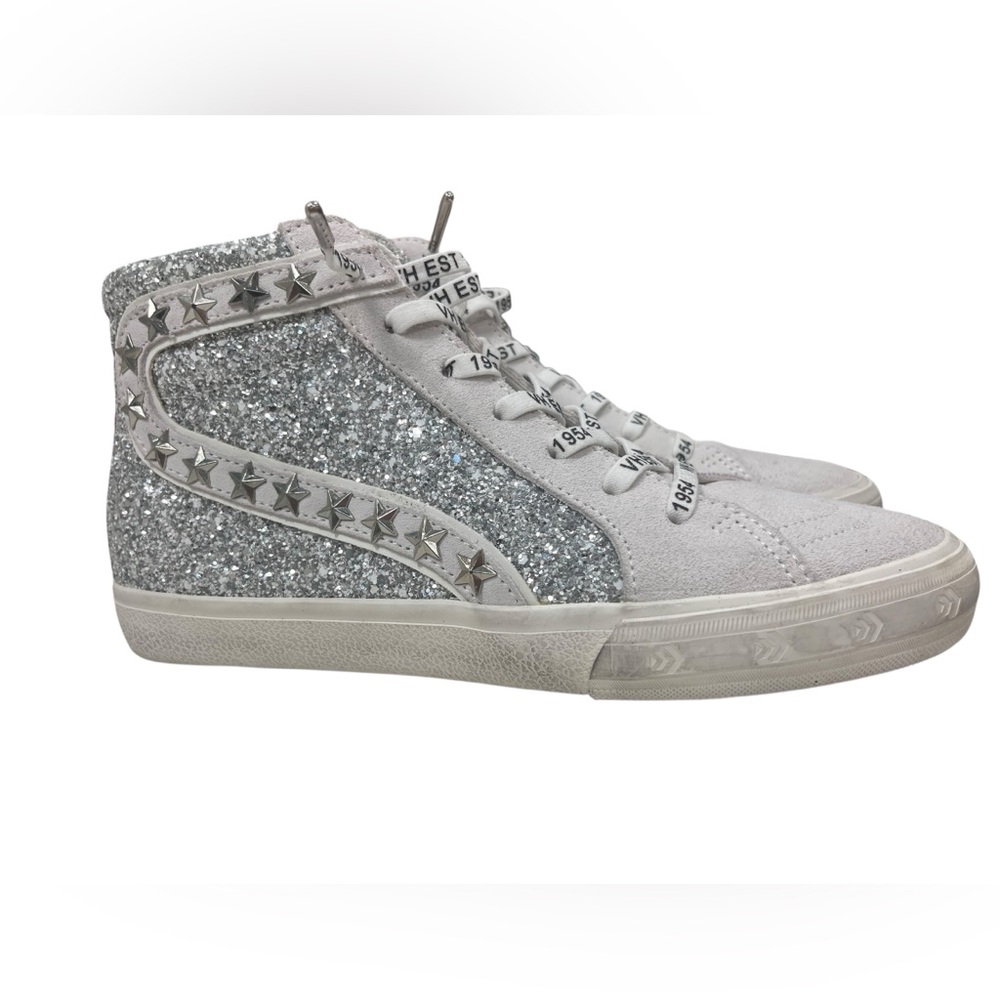Vintage Havana Ray Silver Glitter Pink Stripe Star Stud High Top Sneakers 8.5 - Picture 7 of 13